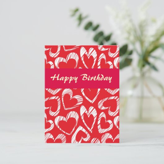 Rode en witte harten Verjaardagsansichtkaart Briefkaart (Staand voorkant)