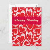 Rode en witte harten Verjaardagsansichtkaart Briefkaart (Voorkant / Achterkant)