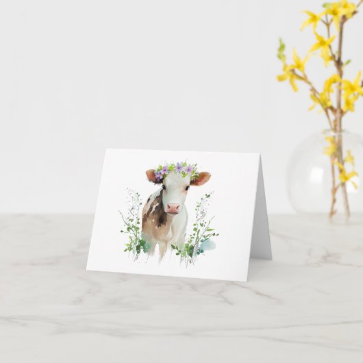 Rode en witte Heifer (Koe) met Flowers BLANK Kaart (Gele Bloem)