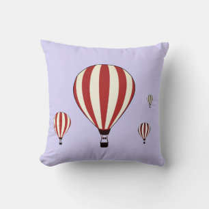 Rode en witte hete luchtballonnen op periwinkle kussen