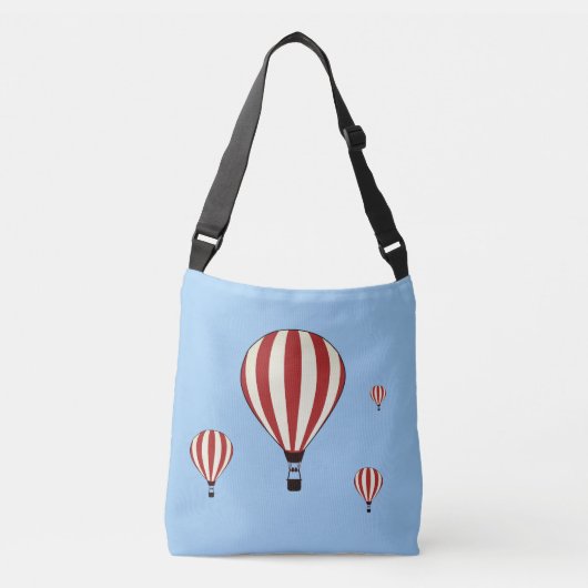 Rode en witte heteluchtballonnen op hemelblauw crossbody tas (Voorkant)