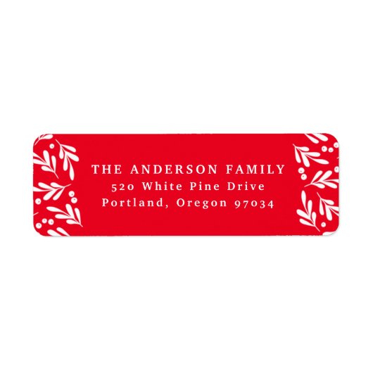 Rode en witte Holly bessen | Vakantieadres Etiket (Voorkant)