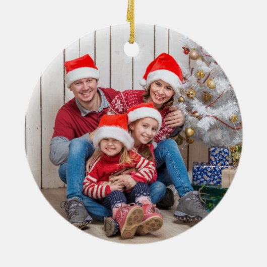 Rode en witte Holly Jolly Typografie Foto Keramisch Ornament (Achterkant)