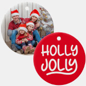 Rode en witte Holly Jolly Typografie Foto Keramisch Ornament