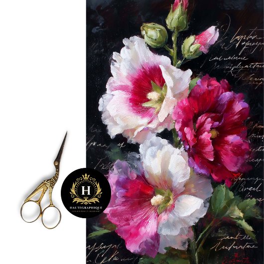 Rode en witte Hollyhock Bloemen Decoupage Tissuepapier