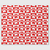 Rode en witte hondenpoten in pleinen op maat cadeaupapier (Vlak)