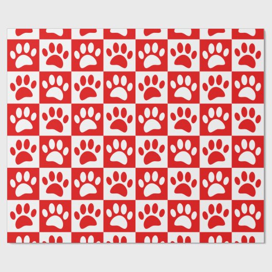 Rode en witte hondenpoten in pleinen op maat cadeaupapier (Vlak)