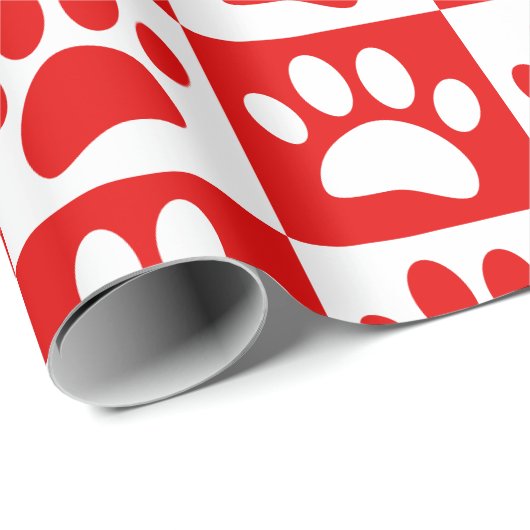 Rode en witte hondenpoten in pleinen op maat cadeaupapier (Rol Hoek)