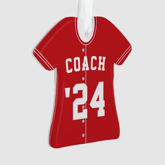 Rode en witte honkbal Coach Team Jersey Ornament (voorkant)