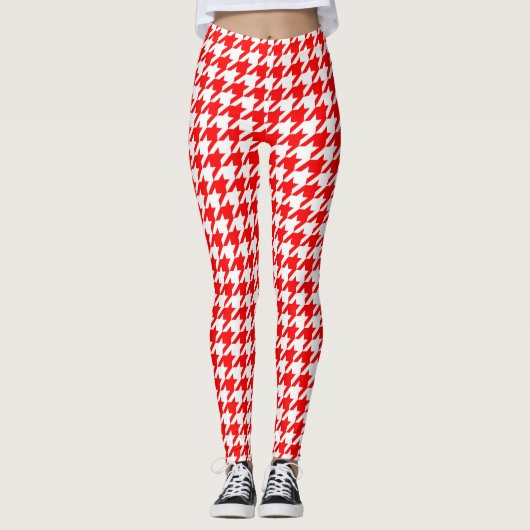 Rode en witte Houndstooth-controle Leggings (Voorkant)