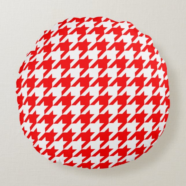 Rode en witte Houndstooth-controle Rond Kussen (Voorkant)