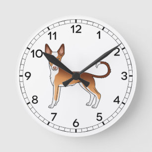 Rode en witte Ibizan Hound met gladde vacht Cartoo Ronde Klok