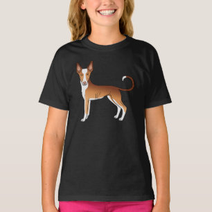 Rode en witte Ibizan Hound met gladde vacht Cartoo T-shirt
