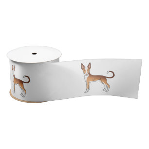 Rode en witte Ibizan Hound Smooth Coat Cartoon Dog Satijnen Lint