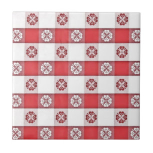 Rode en Witte Italiaanse Tafelkleed Print Tegels Tegeltje