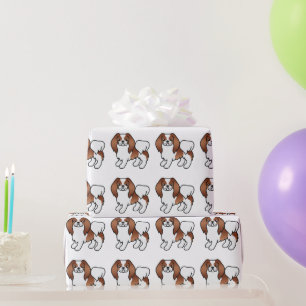 Rode En Witte Japanse Chin Cartoon Hond Patroon Cadeaupapier