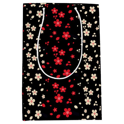 Rode en witte Japanse Sakura Cherry Blossom Flower Medium Cadeauzakje (Voorkant)