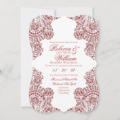 Rode en witte kant Elegant Gothic Wedding Kaart (Voorkant)