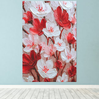 Rode en Witte Kersenbloesem Impasto Wandkunst Canvas Afdruk
