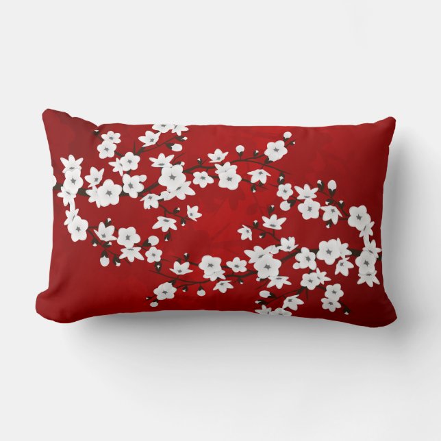 Rode en Witte Kersenbloesems Aziatische Bloemen Kussen (Voorkant)