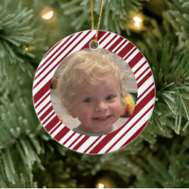 Rode en Witte Kerst Foto Sieraad Keramisch Ornament