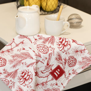 Rode en witte kerst kardinaal Bird Theedoek