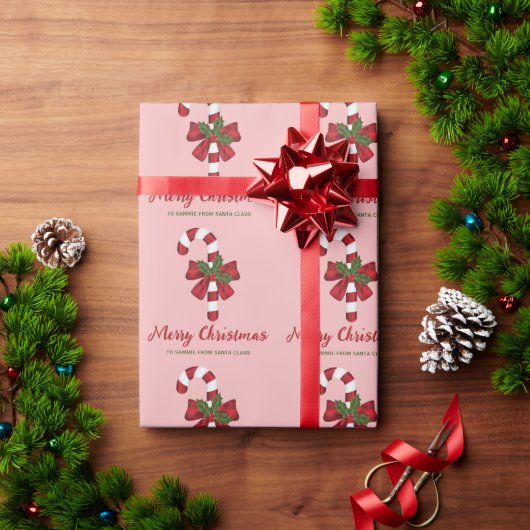 Rode en witte kerst snoepriet en aangepaste tekst cadeaupapier (Feestdagen Geschenken)