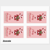 Rode en witte kerst snoepriet en aangepaste tekst rechthoekige sticker (Vel)