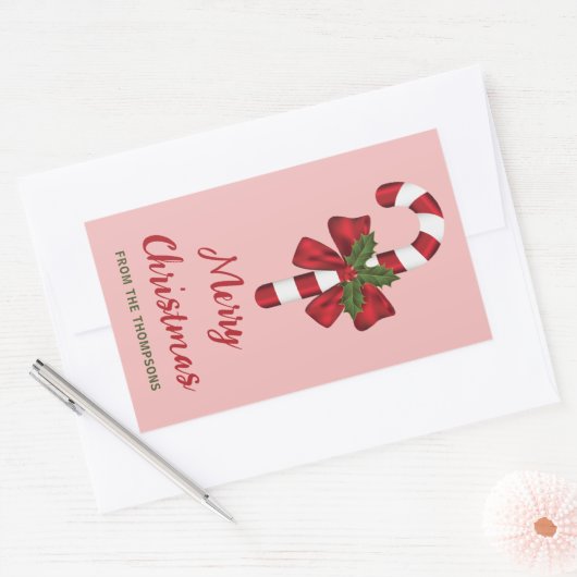 Rode en witte kerst snoepriet en aangepaste tekst rechthoekige sticker (Envelop)