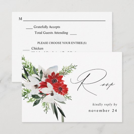 Rode en witte kerstavond met maaltijdSVP RSVP Kaartje (Voorkant / Achterkant)