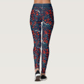 Rode en witte kerstbloemen op donkerblauwe Leggi Leggings (Achterkant)
