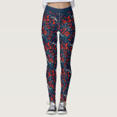 Rode en witte kerstbloemen op donkerblauwe Leggi Leggings (Voorkant)