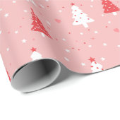Rode en witte kerstbomen op een roze achtergrond cadeaupapier (Rol Hoek)