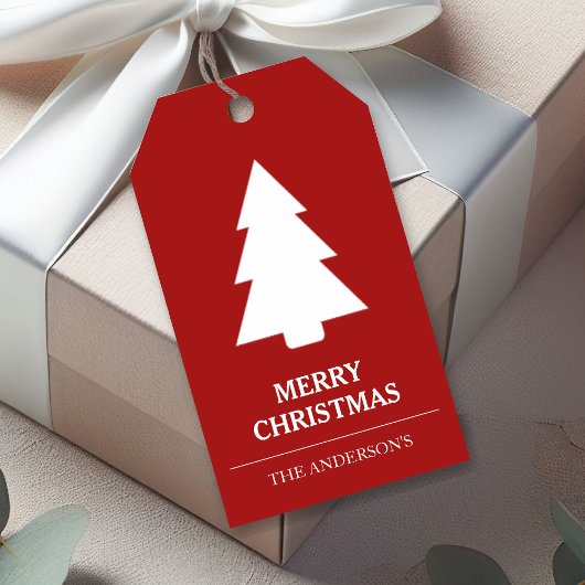 Rode en Witte Kerstboom Cadeaulabel