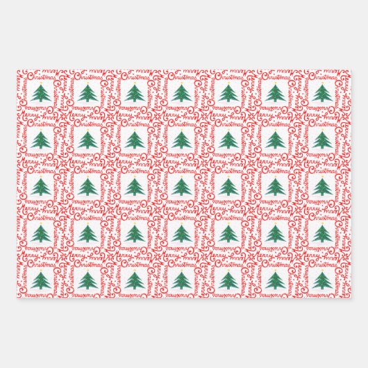  rode en witte kerstboom inpakpapier vel (Voorkant)