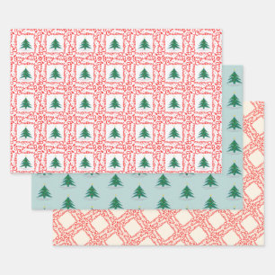 rode en witte kerstboom inpakpapier vel