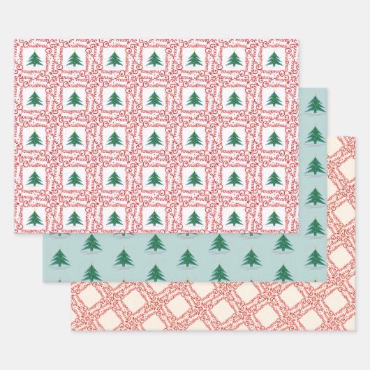 rode en witte kerstboom inpakpapier vel (Set)