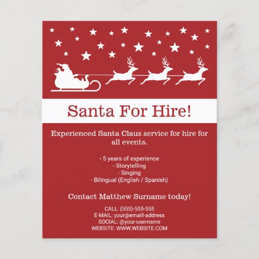 Rode En Witte Kerstman Slede - Kerstman Te Huur Flyer (Voorkant)