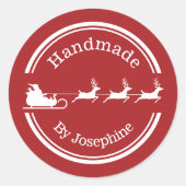 Rode en Witte Kerstman Slee Sinterklaas Handgemaak Ronde Sticker (Voorkant)