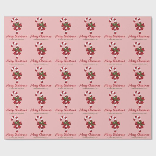 Rode en witte kerstsnoepriet en aangepaste tekst cadeaupapier (Vlak)