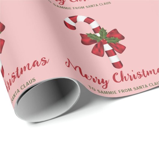 Rode en witte kerstsnoepriet en aangepaste tekst cadeaupapier (Rol Hoek)