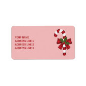 Rode en witte kerstsnoepriet en aangepaste tekst etiket (Voorkant)