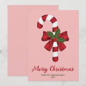 Rode en witte kerstsnoepriet en aangepaste tekst feestdagenkaart (Voorkant / Achterkant)