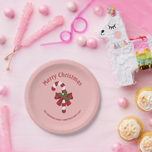 Rode en witte kerstsnoepriet en aangepaste tekst papieren bordje (Feest)