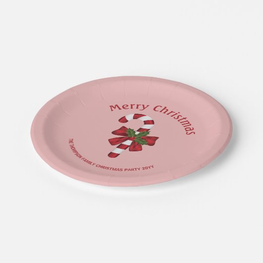 Rode en witte kerstsnoepriet en aangepaste tekst papieren bordje (Gekanteld)