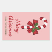 Rode en witte kerstsnoepriet en aangepaste tekst rechthoekige sticker (Voorkant)