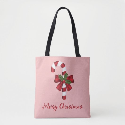 Rode en witte kerstsnoepriet en -tekst tote bag (Voorkant)