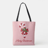 Rode en witte kerstsnoepriet en -tekst tote bag (Achterkant)