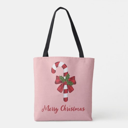 Rode en witte kerstsnoepriet en -tekst tote bag (Achterkant)