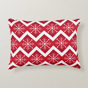 Rode en witte kerstsnowflakes Chevron Pattern Accent Kussen